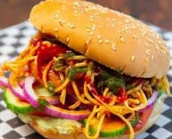 Vegetable Burger with Noodles & Aloo Tikki